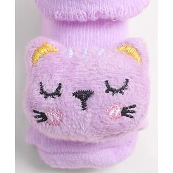 Cute Walk by Babyhug Fabric Ankle Length Socks Shoes with  Kitten Applique- Lilac