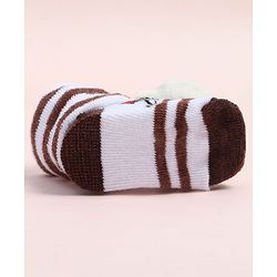Cute Walk by Babyhug Fabric Ankle Length Socks Shoes with Striped Train Design & Kitten Applique- Brown & White