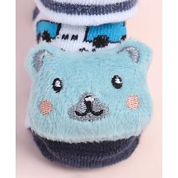 Cute Walk by Babyhug Fabric Ankle Length Socks Shoes with Striped Design & Bear Applique- Blue & White
