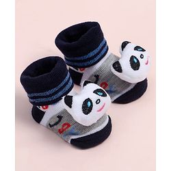 Cute Walk by Babyhug Fabric Ankle Length Socks Shoes with Alphabet Design & Panda Applique- Grey & Black