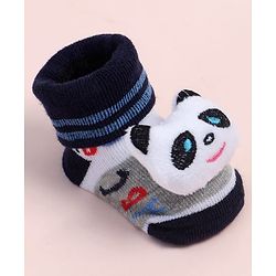 Cute Walk by Babyhug Fabric Ankle Length Socks Shoes with Alphabet Design & Panda Applique- Grey & Black