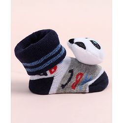Cute Walk by Babyhug Fabric Ankle Length Socks Shoes with Alphabet Design & Panda Applique- Grey & Black
