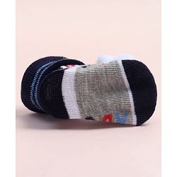 Cute Walk by Babyhug Fabric Ankle Length Socks Shoes with Alphabet Design & Panda Applique- Grey & Black