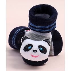 Cute Walk by Babyhug Fabric Ankle Length Socks Shoes with Alphabet Design & Panda Applique- Grey & Black