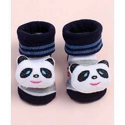 Cute Walk by Babyhug Fabric Ankle Length Socks Shoes with Alphabet Design & Panda Applique- Grey & Black