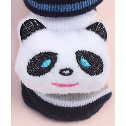 Cute Walk by Babyhug Fabric Ankle Length Socks Shoes with Alphabet Design & Panda Applique- Grey & Black