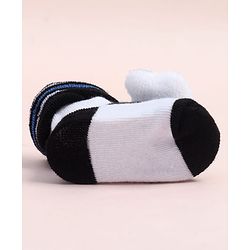 Cute Walk by Babyhug Fabric Ankle Length Socks Shoes with Striped Design & Panda Applique- White & Black