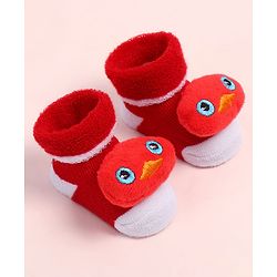 Cute Walk by Babyhug Fabric Ankle Length Socks Shoes with  Duck Applique- Red & White