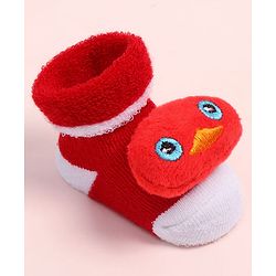 Cute Walk by Babyhug Fabric Ankle Length Socks Shoes with  Duck Applique- Red & White