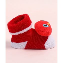 Cute Walk by Babyhug Fabric Ankle Length Socks Shoes with  Duck Applique- Red & White