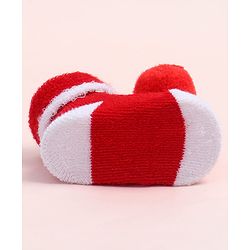 Cute Walk by Babyhug Fabric Ankle Length Socks Shoes with  Duck Applique- Red & White