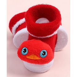 Cute Walk by Babyhug Fabric Ankle Length Socks Shoes with  Duck Applique- Red & White