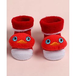 Cute Walk by Babyhug Fabric Ankle Length Socks Shoes with  Duck Applique- Red & White