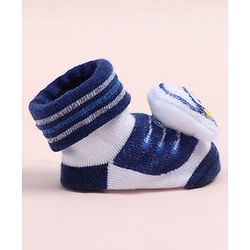 Cute Walk by Babyhug Fabric Ankle Length Socks Shoes with Striped Design &  Applique- Navy Blue & White