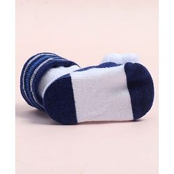 Cute Walk by Babyhug Fabric Ankle Length Socks Shoes with Striped Design &  Applique- Navy Blue & White