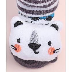 Cute Walk by Babyhug Fabric Ankle Length Socks Shoes with Striped Design & Bear Applique- White & Black