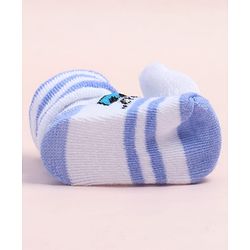 Cute Walk by Babyhug Fabric Ankle Length Socks Shoes with Striped Design & Bear Applique- Light Blue & White