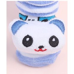 Cute Walk by Babyhug Fabric Ankle Length Socks Shoes with Striped Design & Bear Applique- Light Blue & White