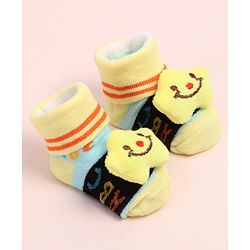 Cute Walk by Babyhug Fabric Ankle Length Socks Shoes with Alphabet Design & Star Applique- Black & Yellow