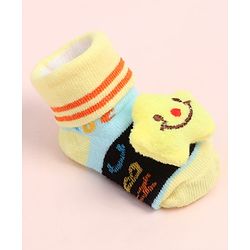 Cute Walk by Babyhug Fabric Ankle Length Socks Shoes with Alphabet Design & Star Applique- Black & Yellow