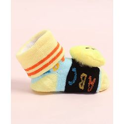Cute Walk by Babyhug Fabric Ankle Length Socks Shoes with Alphabet Design & Star Applique- Black & Yellow