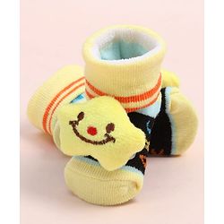 Cute Walk by Babyhug Fabric Ankle Length Socks Shoes with Alphabet Design & Star Applique- Black & Yellow