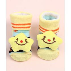 Cute Walk by Babyhug Fabric Ankle Length Socks Shoes with Alphabet Design & Star Applique- Black & Yellow