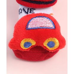 Cute Walk by Babyhug Fabric Ankle Length Socks Shoes with Car Design & Applique- Red