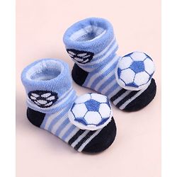 Cute Walk by Babyhug Fabric Ankle Length Socks Shoes with Striped Design & Ball Applique- Blue & Black