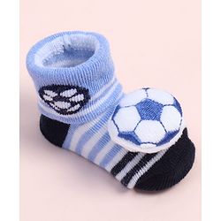 Cute Walk by Babyhug Fabric Ankle Length Socks Shoes with Striped Design & Ball Applique- Blue & Black