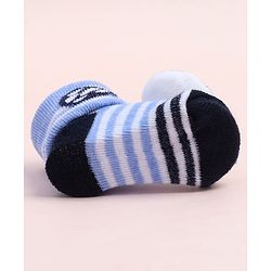 Cute Walk by Babyhug Fabric Ankle Length Socks Shoes with Striped Design & Ball Applique- Blue & Black