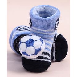 Cute Walk by Babyhug Fabric Ankle Length Socks Shoes with Striped Design & Ball Applique- Blue & Black