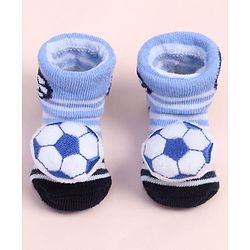 Cute Walk by Babyhug Fabric Ankle Length Socks Shoes with Striped Design & Ball Applique- Blue & Black