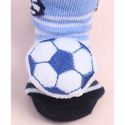 Cute Walk by Babyhug Fabric Ankle Length Socks Shoes with Striped Design & Ball Applique- Blue & Black