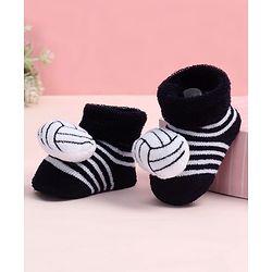 Cute Walk by Babyhug Fabric Ankle Length Socks Shoes with Striped Design & Ball Applique- Black