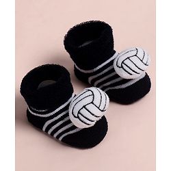 Cute Walk by Babyhug Fabric Ankle Length Socks Shoes with Striped Design & Ball Applique- Black