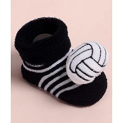 Cute Walk by Babyhug Fabric Ankle Length Socks Shoes with Striped Design & Ball Applique- Black