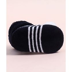 Cute Walk by Babyhug Fabric Ankle Length Socks Shoes with Striped Design & Ball Applique- Black