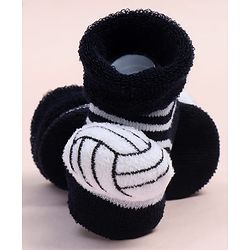 Cute Walk by Babyhug Fabric Ankle Length Socks Shoes with Striped Design & Ball Applique- Black