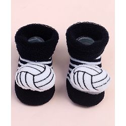 Cute Walk by Babyhug Fabric Ankle Length Socks Shoes with Striped Design & Ball Applique- Black