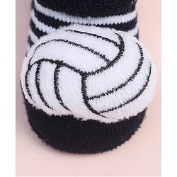 Cute Walk by Babyhug Fabric Ankle Length Socks Shoes with Striped Design & Ball Applique- Black