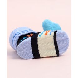 Cute Walk by Babyhug Fabric Ankle Length Socks Shoes with Alphabet Design & Bear Applique- Blue & Black