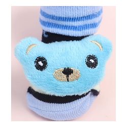 Cute Walk by Babyhug Fabric Ankle Length Socks Shoes with Alphabet Design & Bear Applique- Blue & Black
