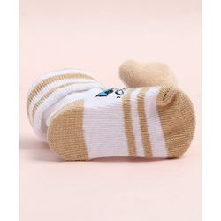 Cute Walk by Babyhug Fabric Ankle Length Socks Shoes with Train Design & Bear Applique- Beige