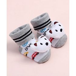 Cute Walk by Babyhug Fabric Ankle Length Socks Shoes with Car Design & Bear Applique- White