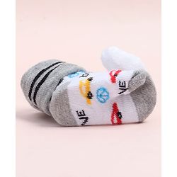 Cute Walk by Babyhug Fabric Ankle Length Socks Shoes with Car Design & Bear Applique- White