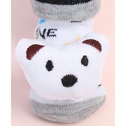 Cute Walk by Babyhug Fabric Ankle Length Socks Shoes with Car Design & Bear Applique- White