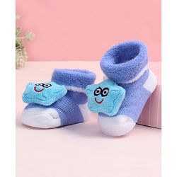 Cute Walk by Babyhug Fabric Ankle Length Socks Shoes with  Star Applique- Blue