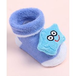 Cute Walk by Babyhug Fabric Ankle Length Socks Shoes with  Star Applique- Blue