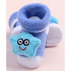 Cute Walk by Babyhug Fabric Ankle Length Socks Shoes with  Star Applique- Blue